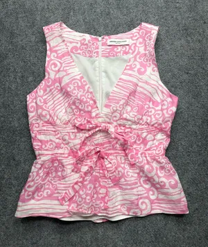 Amanda Uprichard Women’s Small Pink and White Printed Tie-Front V-Neck Camisole thumbnail 1