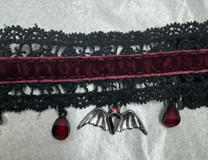 Gothic Adjustable Choker Necklace with Velvet and Bat Charm thumbnail 1