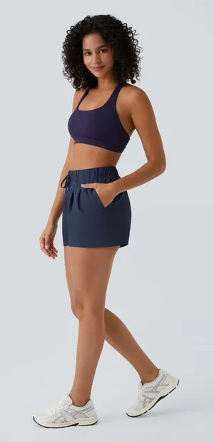 Halara 10HBB.- High Waisted Elastic Waistband Drawstring Pleated Yoga Shorts 3". thumbnail 1