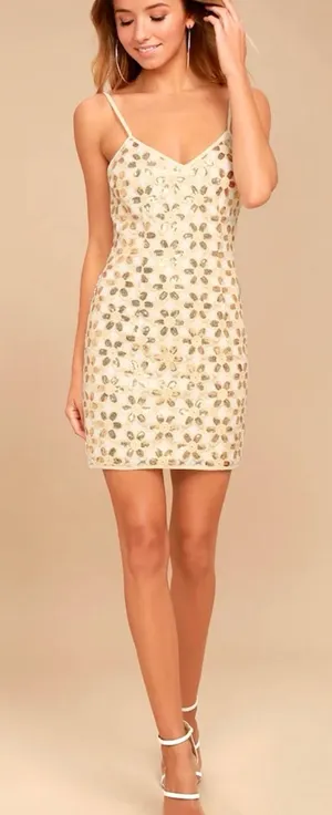 Lulu’S Ray Of Sun Gold Sequin Bodycon Mini Dress Medium thumbnail 1