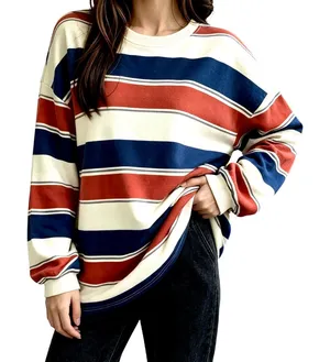 Boomny Unisex Long Sleeve Striped Boxy Crew Neck Shirt thumbnail 1