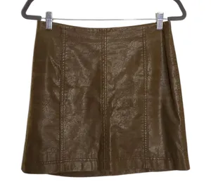 Free People Distressed Brown Faux Leather Mini Skirt Size 4 thumbnail 1