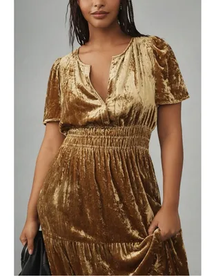 Anthropologie The Somerset Maxi Dress: Velvet Edition Bamboo Brown Size Medium thumbnail 14