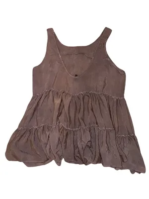 Wave Zone 2X/3X Brown Mineral Wash Tiered Ruffle Dress Boho Lagenlook thumbnail 2