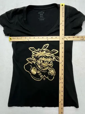 Blue 84 Wichita State Shockers Women’s Graphic V-Neck Black/Gold T-Shirt Small thumbnail 7