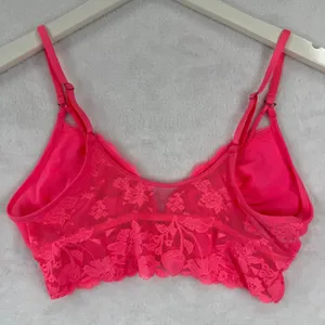 Aerie Real Good Lace Bralette Neon‎ Pink Floral V-Neck Mesh Longline Small thumbnail 8