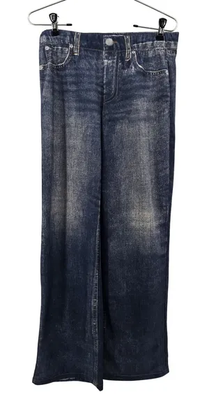 Mila Rosabella Trompe L'oeil Pants Womens M Blue‎ Denim Print Wide Leg Stretch thumbnail 1