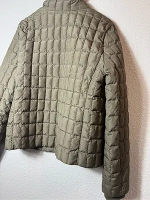 J.Crew Quilted Down Puffer Jacket Olive Green Stand Collar Zip Coat L Style 9732 thumbnail 4