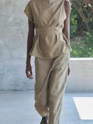 Zara Sleeveless Belted Peplum Top with Boat Neck thumbnail 6