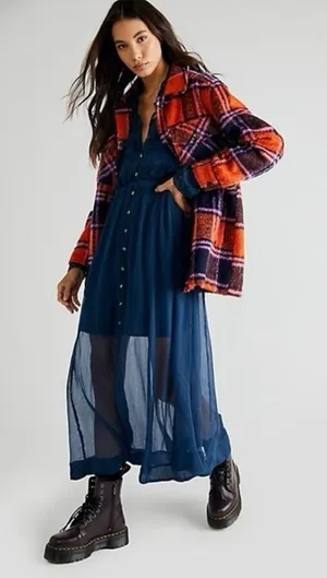 NWT Free People Amelia Lace Maxi Dress Teal Blue Small thumbnail 1