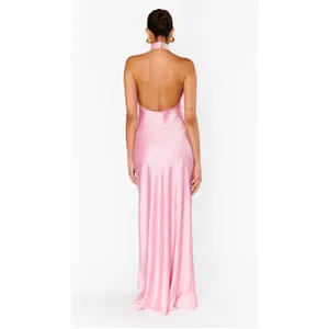 Show Me Your Mumu Jasmine Halter Maxi Dress Light Pink Luxe Satin Size Medium thumbnail 3