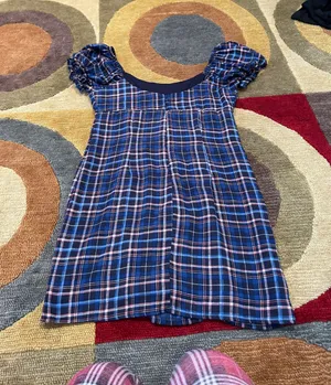 Altar’d State Britton Navy Blue Puff Sleeve Plaid Fall Mini Dress Preppy Small thumbnail 3