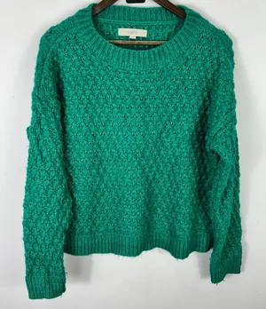LOFT Chunky Green Pullover Sweater Large Textured Popcorn Knit Forest‎ Fairy thumbnail 1