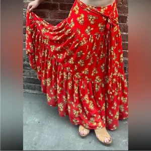 Luxxel 2 Piece Maxi Dress Rustic Charm: Red Floral Maxi Dress thumbnail 3