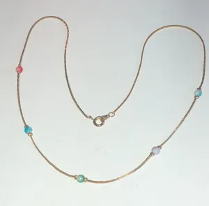 Vintage Gold Tone Multi Color Beaded Classic Retro Boho Dainty Necklace thumbnail 3