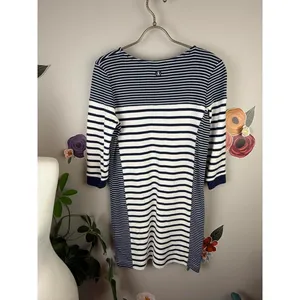 Barbour Blue and Gray Striped Rief 3/4 Sleeve Midi Pocket Dress - Size - 4 thumbnail 3