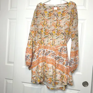 Free People Sun Print Paisley Cutout‎ Mini Dress Orange Yellow Gray Size M thumbnail 3