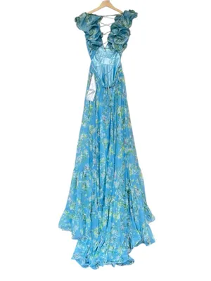 Mac Duggal Blue Ruffle Tiered Floral Cut-Out Chiffon Gown 6 Fairy Whimsy Formal thumbnail 10
