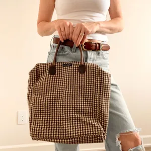Rare Vintage Kate Spade Houndstooth Leather Strap Tote Bag thumbnail 3