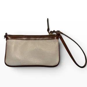 Dooney & Bourke Pebbled Leather Wristlet Cream Brown Duck Logo Wallet Clutch thumbnail 2