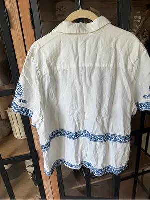Lisa Says Gah! Linen Madewell Embroidered Button-Front Shirt short sleeve top thumbnail 6