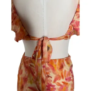 Micas Floral Ruffle Cut Out Maxi Dress Orange Pink Watercolor Size M NWT thumbnail 5