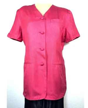 Vintage Marianna Womens 12 Hot Pink 100% Silk Short Sleeve Blazer Jacket 90s thumbnail 1