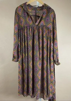 Hazel Large Boho Aztec Flowy Loose Dress Pleat V Neck Swim Cover Vacation Summer thumbnail 1