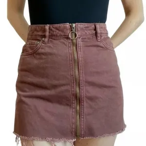 Free People We the Free Virgo Denim jean Mini zip up Skirt mauve‎ size 27 thumbnail 1