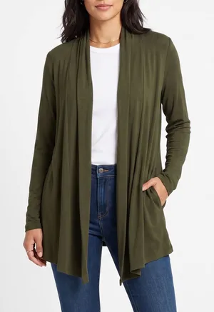 NY Collection Cardigan Women 1X Olive Green Open Front New thumbnail 1