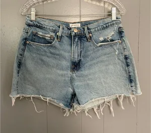 Good American Light Wash Denim 90s Cut Off Distressed Raw Hem Summer Shorts 4 thumbnail 1