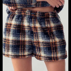 Lazy sundays Cozy Plaid Fleece Women Shorts - Navy and Orange thumbnail 1