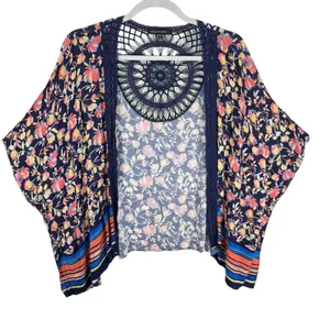 Colleen Lopez Boho Colorful Floral Crochet‎ Lightweight Open Oversized Tunic M L thumbnail 4