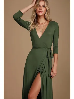 NWT Lulus Garden District Olive Green Wrap Maxi Dress - Size: Small thumbnail 10