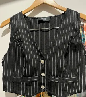 Cider Black Striped Crop Top Button Vest S thumbnail 1