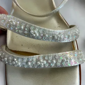 Touch Ups Ivory Satin Beaded Sequin Block Heel Square Toe Slingback Sandals 7.5W thumbnail 9