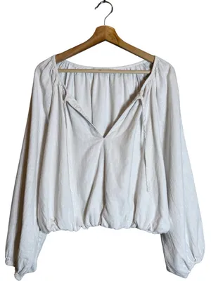 Abercrombie & Fitch x Tia Booth Linen-Blend Peasant Bubble Top Women's XL White thumbnail 2