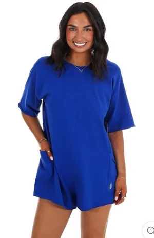 Free People Hot Shot Tee Romper Electric Shock Blue Oversized One Piece XS thumbnail 1