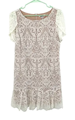 BB Dakota size 10 ivory lace overlay‎ dress new with tags zip up rear thumbnail 1