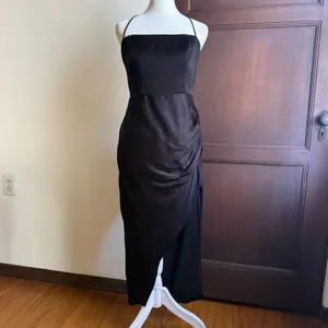 MANNING CARTELL | Miami Heat Black Satin Lace up strappy back Midi dress Size 8 thumbnail 2