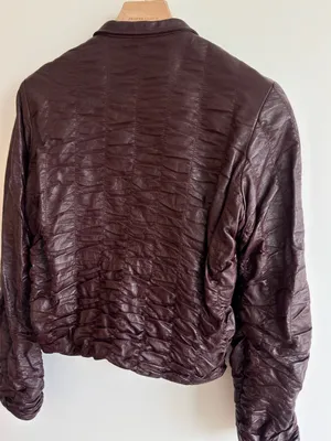 Vintage Albert Duke New York Genuine Leather Ruched Jacket Burgundy Cropped S thumbnail 7