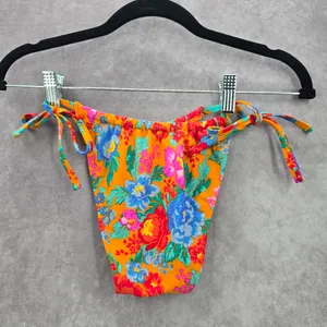 Xhilaration Orange Floral String Ties Bikini‎ Bottom Swimwear Small thumbnail 2
