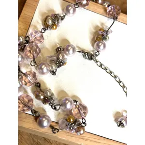 Source Unknown vintage Pink & White Pearl & Crystal Beaded Necklace thumbnail 7