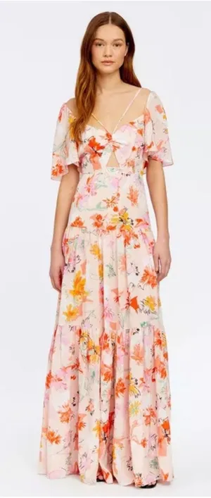 NEW Tanya Taylor Floral Silk Maxi Dress Pink thumbnail 1