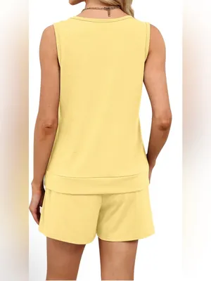 WIHOLL Two Piece Sets for Women Summer Lounge Short Sets Tank Square Neck Sleeve thumbnail 2