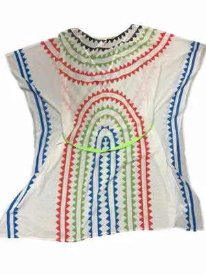 Jealous Tomato Multicolor Chevron Kaftan Cover Up Tassel Tie L Resortwear thumbnail 4
