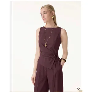 OGL Women Pink Lyocell Linen Blend Boatneck Waist Defined Asymmetric Top M thumbnail 11