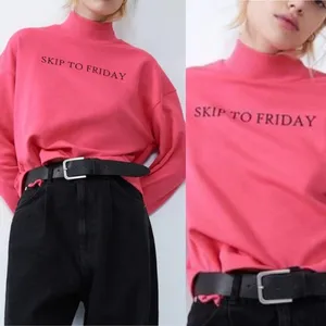 Zara Sweatshirt Skip To Friday Hot Pink Mock Neck Long Sleeve Womens Medium thumbnail 2