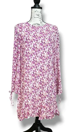 Petal & Pup Purple Pink Floral Long Sleeve Chiffon Midi Shift Dress US Size 8 thumbnail 1