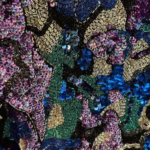 Black Tie Oleg Cassini sequin beaded blouse top VTG‎ teal sparkle cocktail Large thumbnail 2
